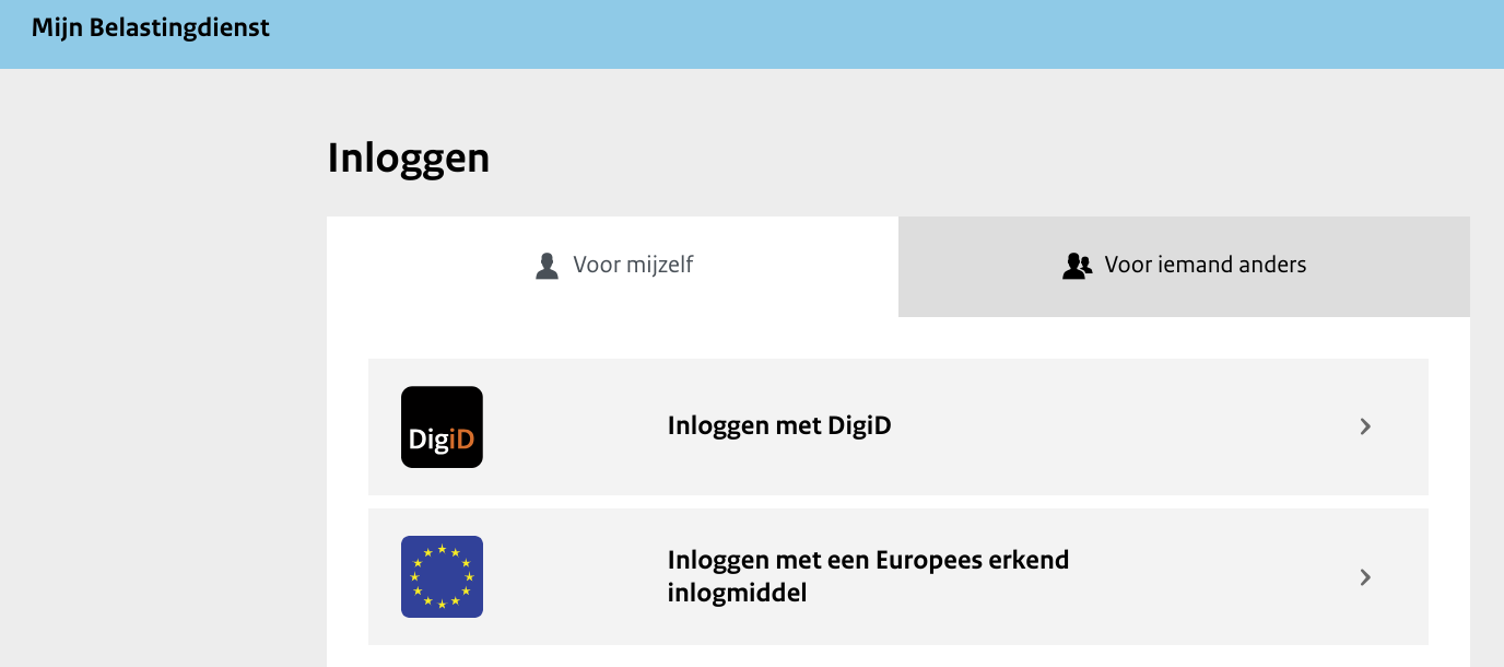 Inloggen bij de Belastingdienst met een Europees Inlogmiddel