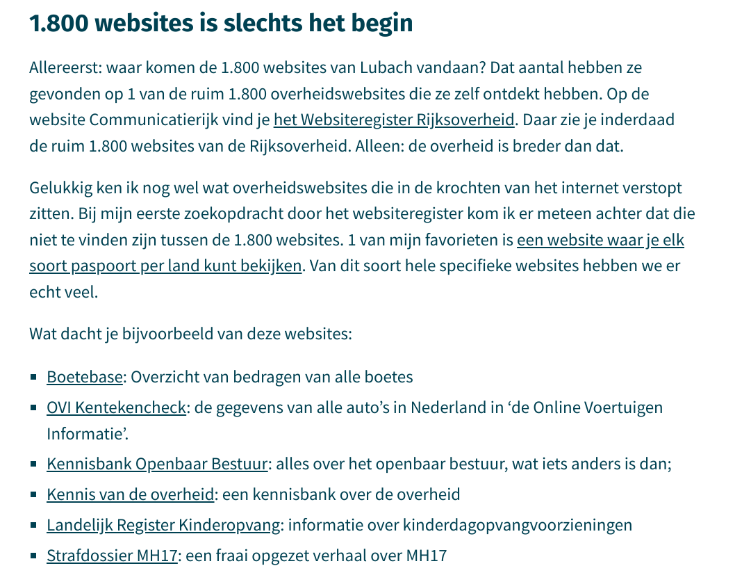 Voorbeelden van websites van de overheid opgesomd zoals Strafdossier MH17